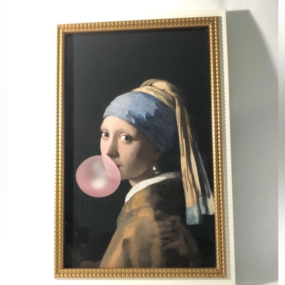 Framed Art Canvas with Girl Blowing Bubble
